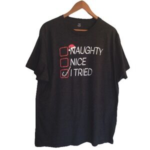 Funny Christmas Shirt Nice Naughty I Tried Holiday Xmas 2024 T-Shirt Size XL